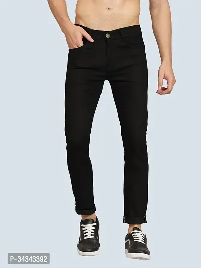 Stylish Black Denim Solid Jeans For Men-thumb0