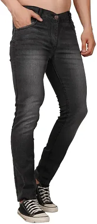 Stylish Black Cotton Blend Solid Mid-Rise Jeans For Men-thumb1