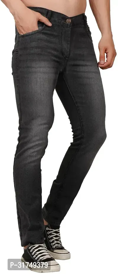 Stylish Black Cotton Blend Solid Mid-Rise Jeans For Men-thumb2