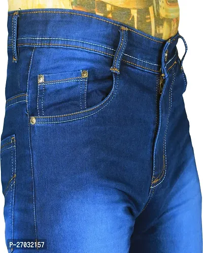 Classic Blue Cotton Solid Jeans For Men-thumb3