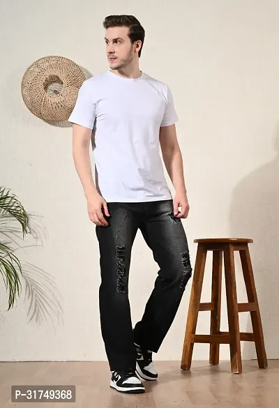 Stylish Black Denim Solid Mid-Rise Jeans For Men-thumb4