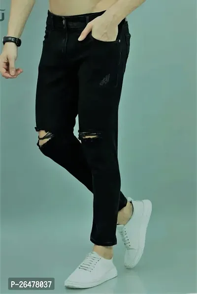 Stylish Black Denim Mid-Rise Jeans For Men-thumb0