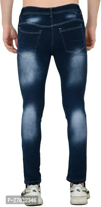 Classic Blue Cotton Blend Solid Jeans For Men-thumb2