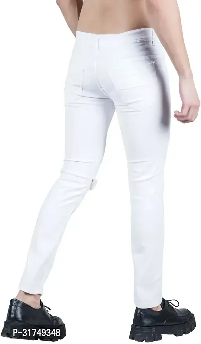 Stylish White Cotton Blend Solid Mid-Rise Jeans For Men-thumb2