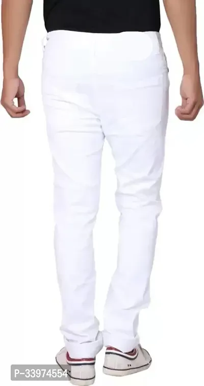 Stylish White Denim Solid Mid Rise Jeans For Men-thumb2