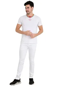 Stylish White Cotton Blend Solid Mid-Rise Jeans For Men-thumb2