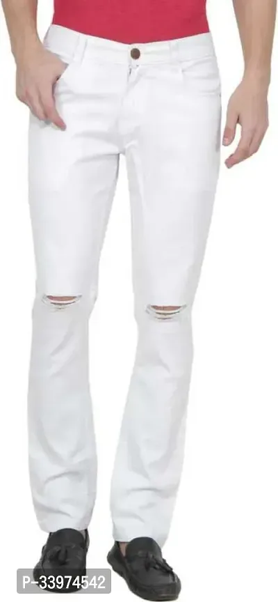 Stylish White Denim Solid Mid Rise Jeans For Men-thumb0