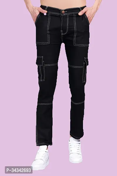 Stylish Black Solid Regular Fit Denim Jeans For Men-thumb0