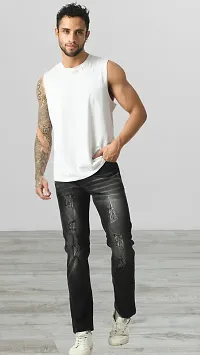 Elegant Grey Denim Distress Mid-Rise Jeans For Men-thumb2