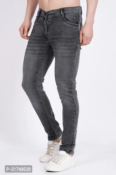 Stylish Grey Cotton Blend Solid Mid-Rise Jeans For Men