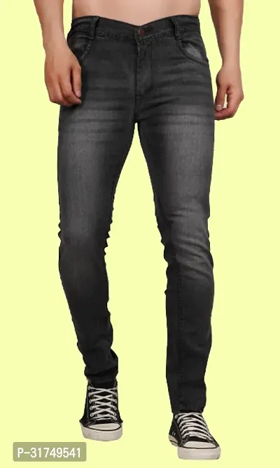 Stylish Grey Cotton Blend Solid Mid-Rise Jeans For Men-thumb0