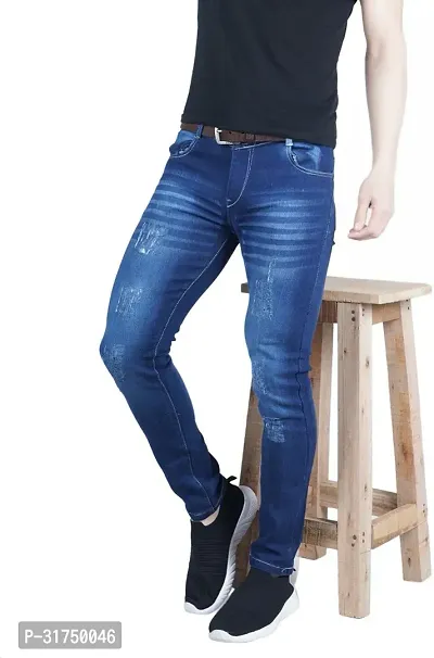 Stylish Blue Cotton Blend Solid Mid-Rise Jeans For Men-thumb0