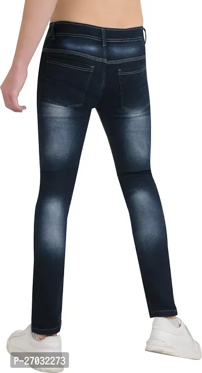 Classic Blue Cotton Blend Solid Jeans For Men-thumb2