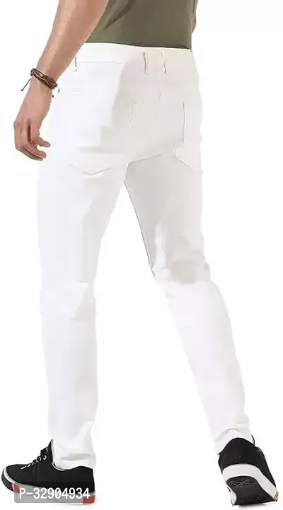 Stylish White Denim Solid Regular Fit Jeans For Men-thumb3