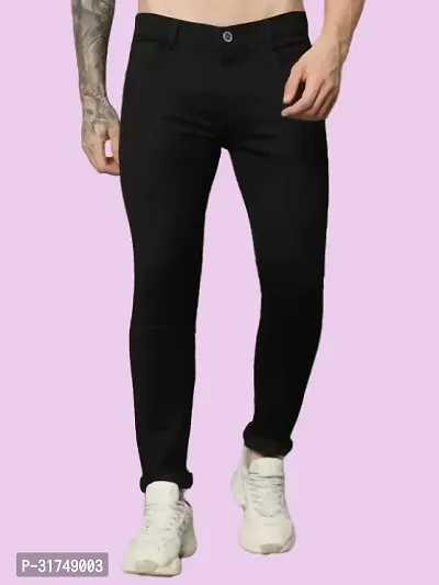 Stylish Black Denim Solid Mid-Rise Jeans For Men-thumb0