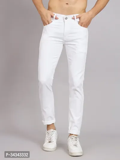 Stylish White Denim Solid Jeans For Men-thumb0