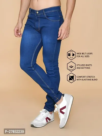 Classic Blue Denim Solid Jeans For Men-thumb3