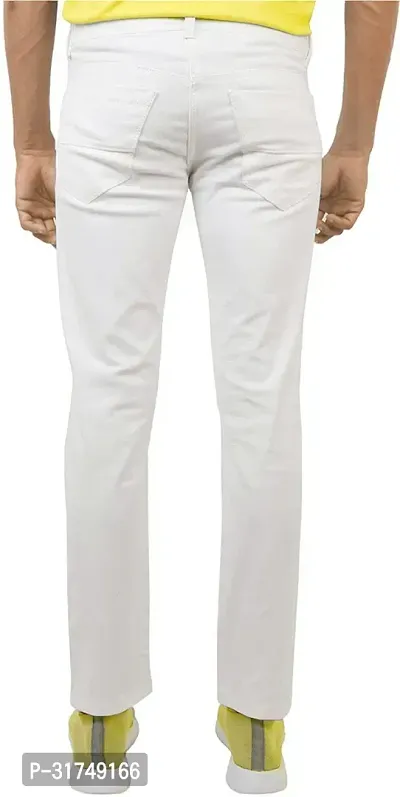 Stylish White Cotton Blend Solid Mid-Rise Jeans For Men-thumb2