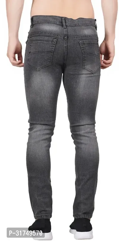 Stylish Grey Cotton Blend Solid Mid-Rise Jeans For Men-thumb3