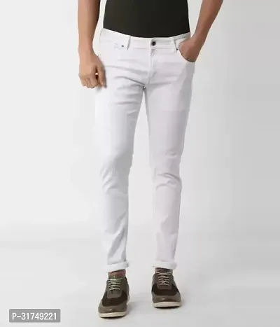 Stylish White Denim Solid Mid-Rise Jeans For Men-thumb0