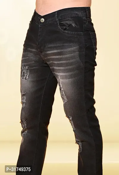 Stylish Black Denim Solid Mid-Rise Jeans For Men-thumb4