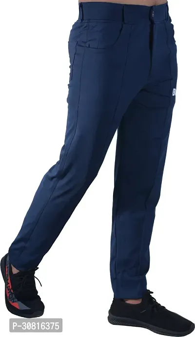 Stylish Blue Lycra Blend Regular Track Pants for Men-thumb3