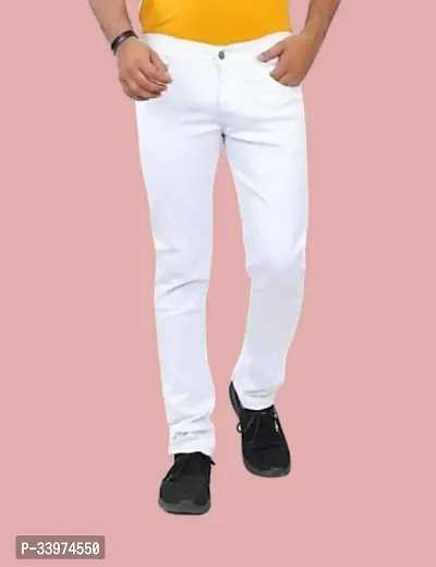 Stylish White Denim Solid Mid Rise Jeans For Men-thumb0