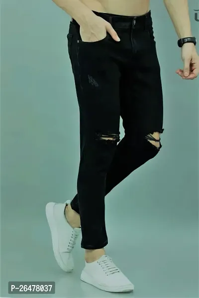 Stylish Black Denim Mid-Rise Jeans For Men-thumb3