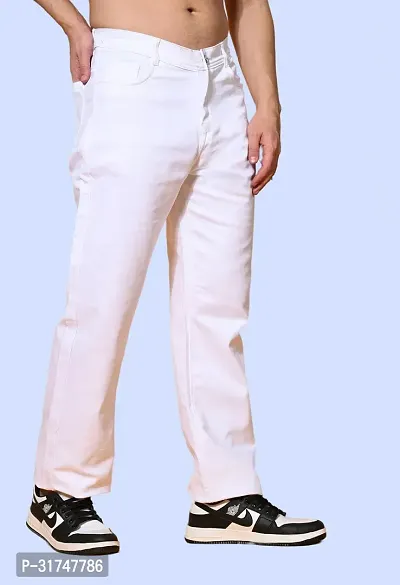 Stylish White Denim Solid Mid-Rise Jeans For Men