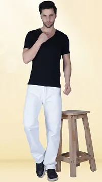 Stylish White Denim Solid Mid-Rise Jeans For Men-thumb2