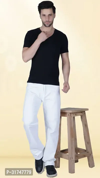 Stylish White Denim Solid Mid-Rise Jeans For Men-thumb3