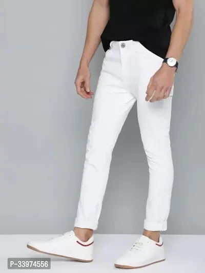 Stylish White Denim Solid Mid Rise Jeans For Men-thumb3