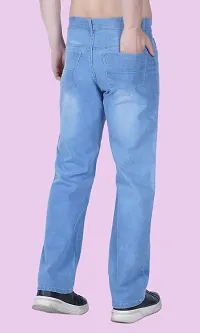 Stylish Blue Denim Solid Mid-Rise Jeans For Men-thumb1