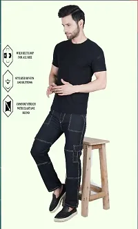 Stylish Black Cotton Blend Solid Mid-Rise Jeans For Men-thumb3