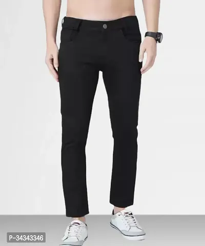 Stylish Black Denim Solid Jeans For Men-thumb0