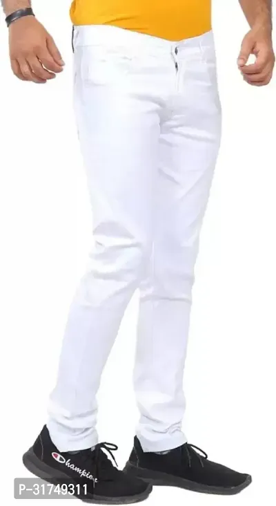 Stylish White Cotton Blend Solid Mid-Rise Jeans For Men-thumb0