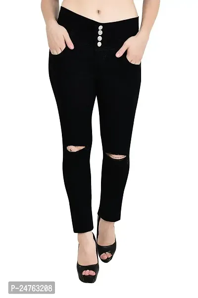 COMFITS Stretchable Denim Ankle Length 4 Buttons Broad Waist Band Jeans Pant for Women (wkcbk-010016) (36, Black)