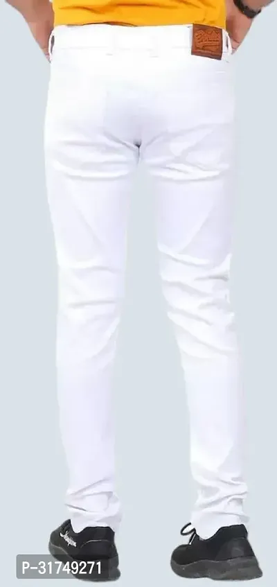 Stylish White Denim Solid Mid-Rise Jeans For Men-thumb2