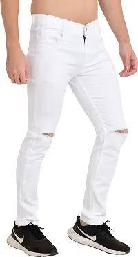 Stylish White Cotton Blend Solid Mid-Rise Jeans For Men-thumb2