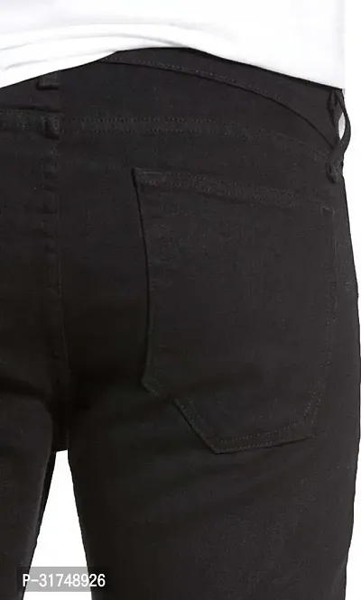 Stylish Black Denim Solid Mid-Rise Jeans For Men-thumb3