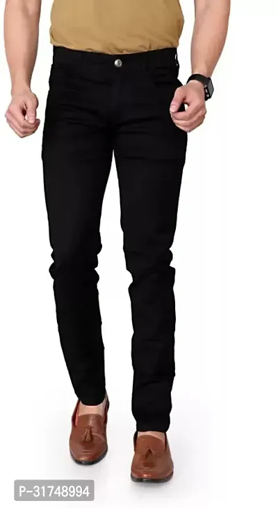 Stylish Black Cotton Blend Solid Mid-Rise Jeans For Men-thumb0