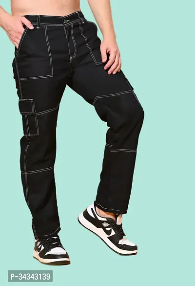 Stylish Black Denim Solid Jeans For Men-thumb0