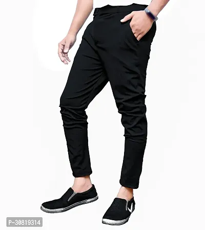 Mevan Stylish Black Lycra Blend Solid Regular Fit Trouser For Men-thumb2