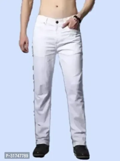 Stylish White Denim Solid Mid-Rise Jeans For Men-thumb0