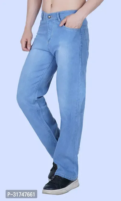 Stylish Blue Denim Solid Mid-Rise Jeans For Men-thumb0