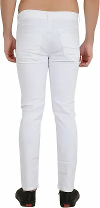 Stylish White Cotton Blend Solid Mid-Rise Jeans For Men-thumb1