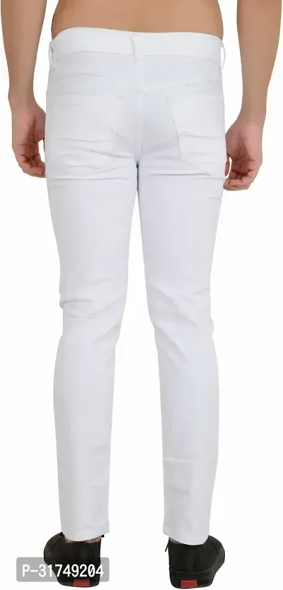 Stylish White Cotton Blend Solid Mid-Rise Jeans For Men-thumb2