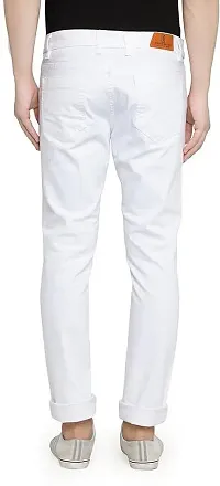 Stylish White Cotton Blend Solid Mid-Rise Jeans For Men-thumb1