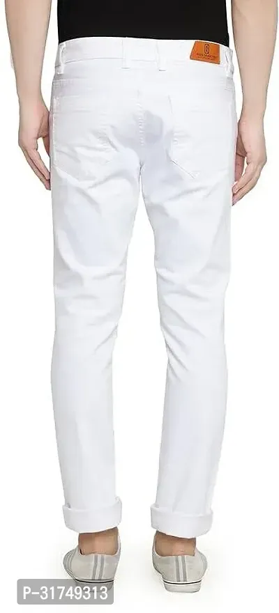 Stylish White Cotton Blend Solid Mid-Rise Jeans For Men-thumb2