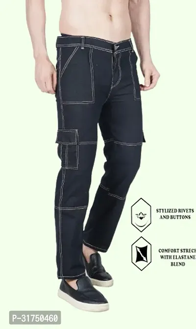 Stylish Black Cotton Blend Solid Mid-Rise Jeans For Men